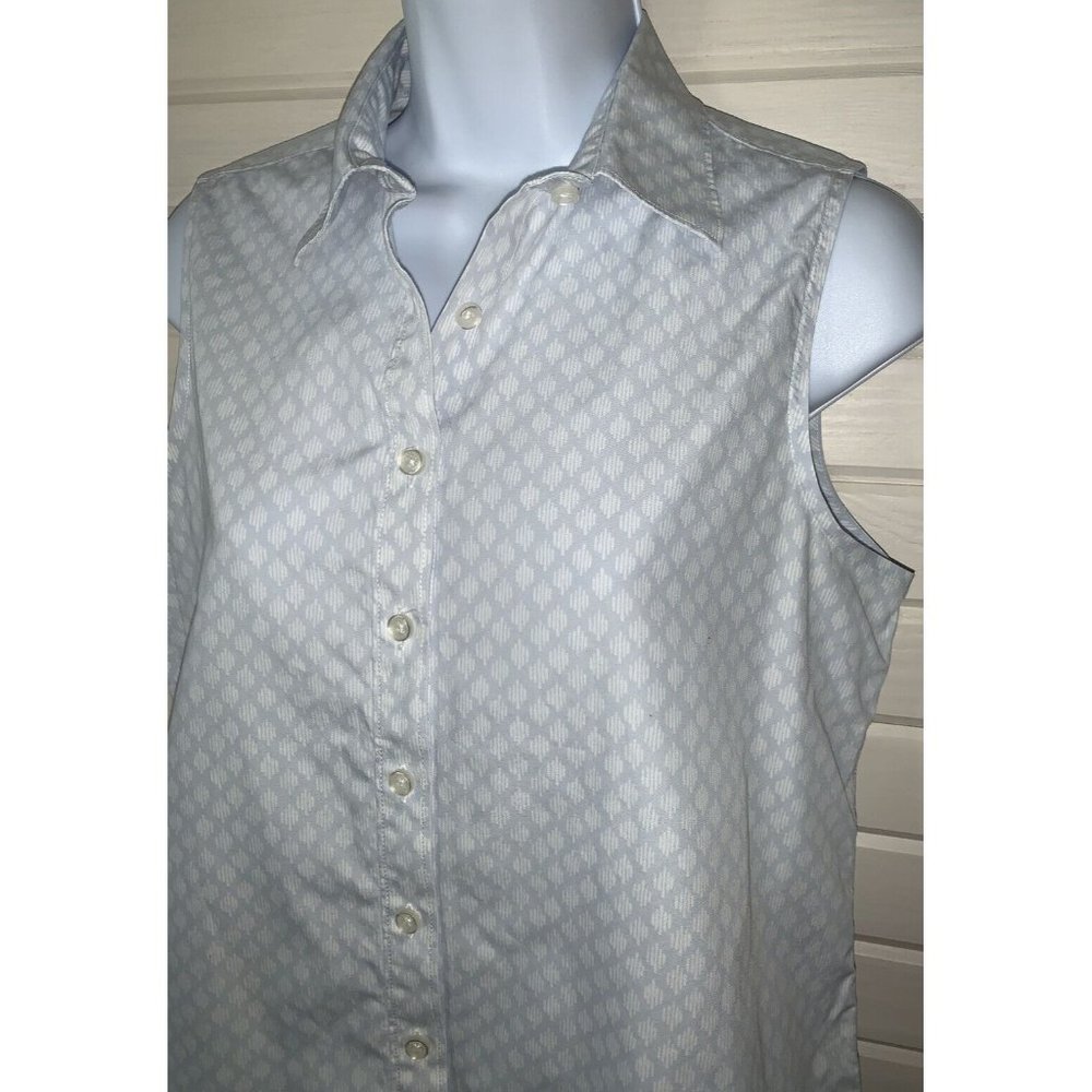 Lands End Sz Petites 6P Blouse Top Sleeveless No Iron Supima Pale Blue White EUC
